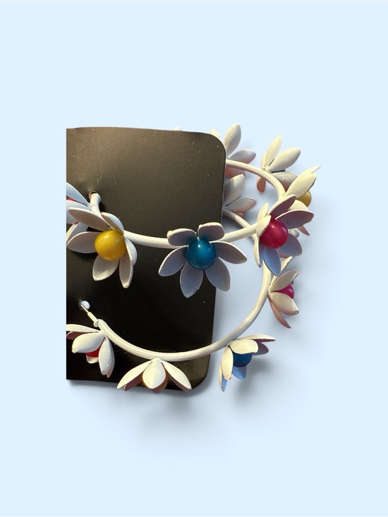 Jewelry - White Daisy Hoop Earrings with Colorful Centers